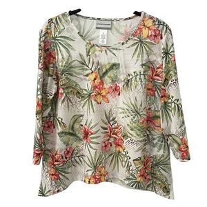 Alfred Dunner Tropical Floral 3/4 Sleeve Shirt ~ Women's Petite LG